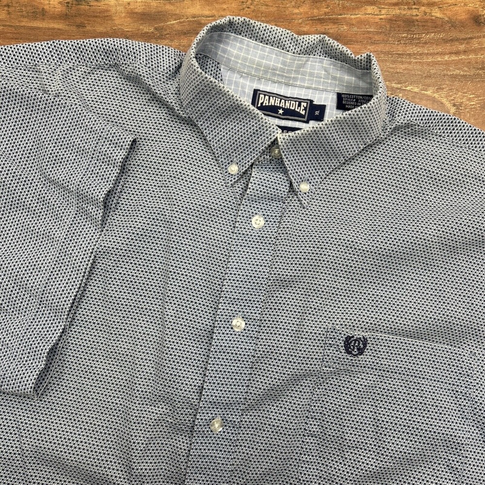 Panhandle Slim Western Shirt Mens XL Button Down Cowboy Rodeo Blue Geo‎ Pattern